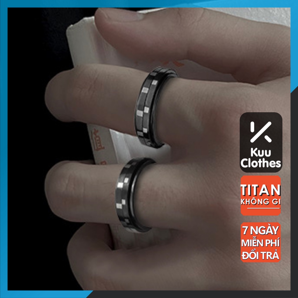 Nhẫn nam nữ tròn Unisex màu đen Thời trang Kuu Clothes chất liệu Titan đẹp đơn giản - Nhẫn Spot Ring