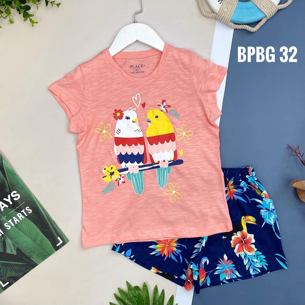 Bộ cotton Place bé gái có tay 4/14, chất cotton mát, mềm