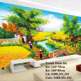 Tranh đính đá phong cảnh làng quê