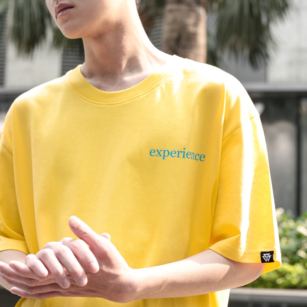 Áo Thun Vàng In Chữ Experience Màu Xanh Chất Liệu 100% Cotton Form Rộng Thoải Mái Unisex Nam Nữ