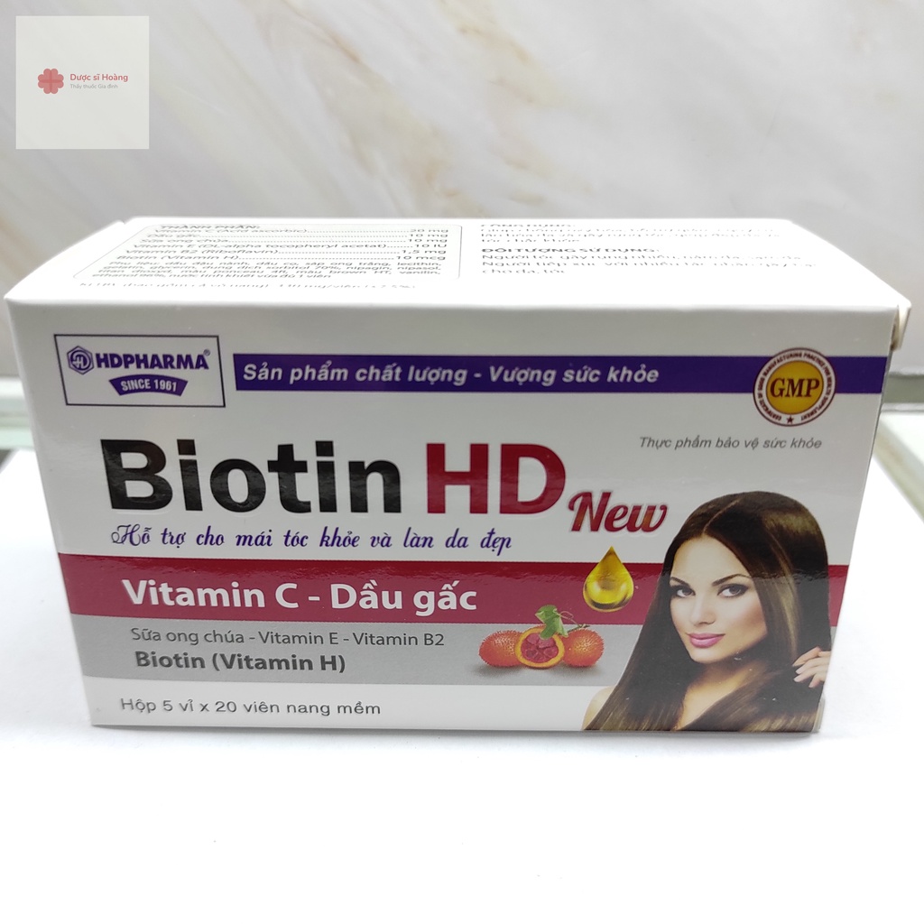 Biotin HD New Giảm Gãy Rụng Tóc, Sạm Da - Cho Tóc Chắc Khỏe, Làm Chậm Lão Hóa Hộp 100 viên