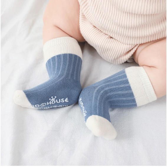 Tất trẻ em tất cho bé KID HOUSE cotton 100% chống trượt trơn 8 màu cho bé trai, bé gái đi thu đông cực xinh