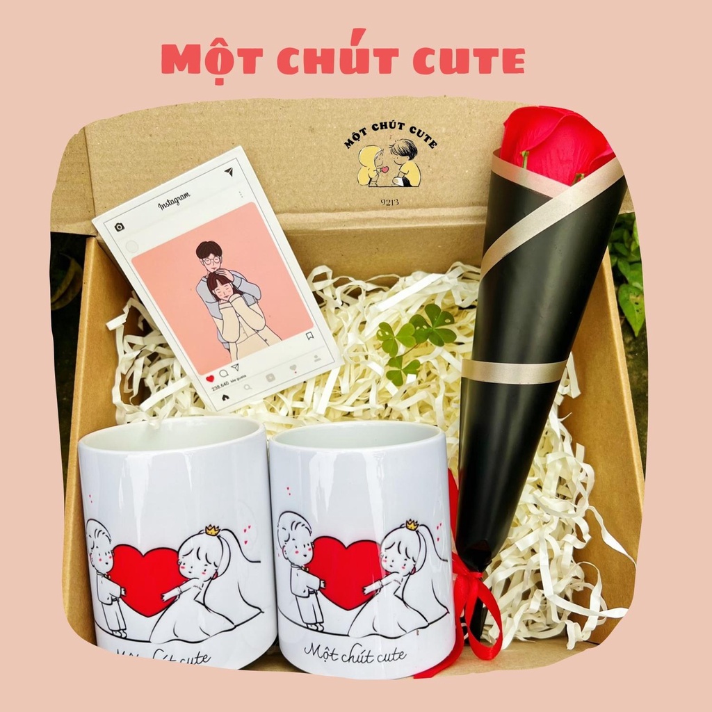 Set quà tặng Cốc đôi trái tim Một chút cute dành cho người yêu dịp Valentine,6/4,giáng sinh,20/10,8/3 cực ý