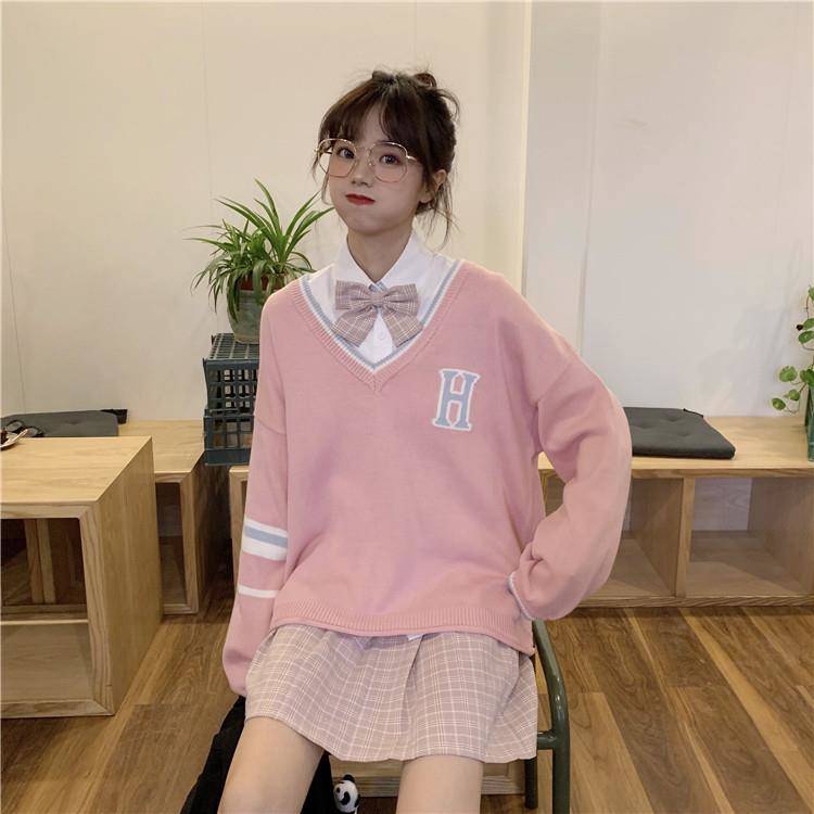 Áo Sweater dáng rộng cổ chữ V kẻ sọc thời trang mùa thu cho nữ | BigBuy360 - bigbuy360.vn