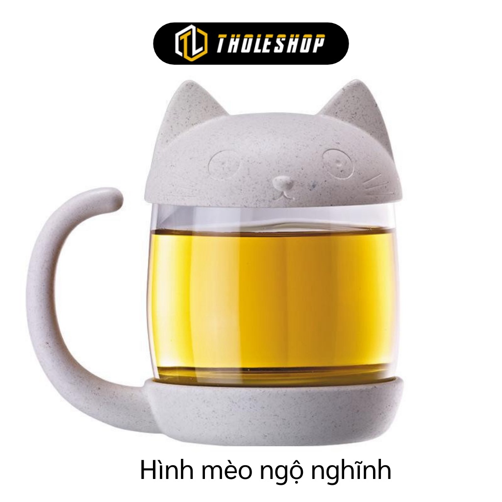 Ly Pha Trà - Ly Thủy Tinh Lọc Trà  Hình Mèo Ngộ Nghĩnh, Không Nóng Tay Khi Sôi 6619