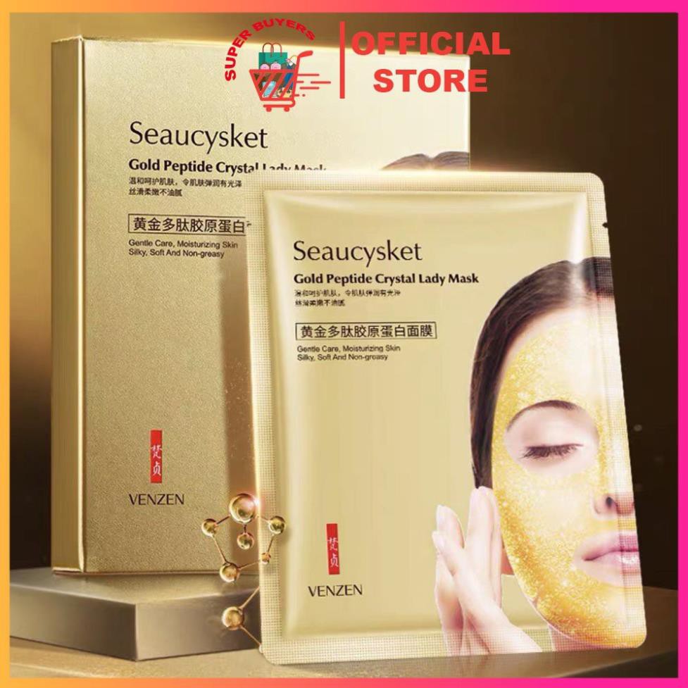 Mặt Nạ Collagen Seaucysket Gold Peptide Crystal Lady Mask VENZEN ( 10 Miếng )