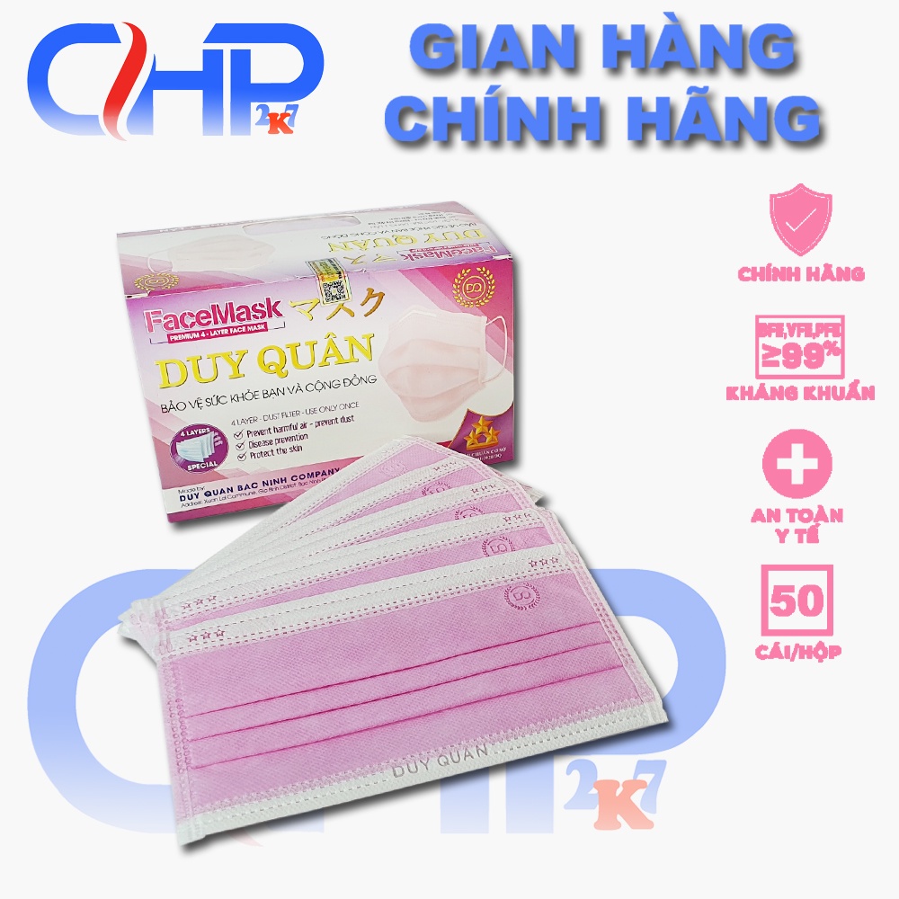 (Màu Hồng) Khẩu trang y tế màu Hồng xinh hộp 50 cái