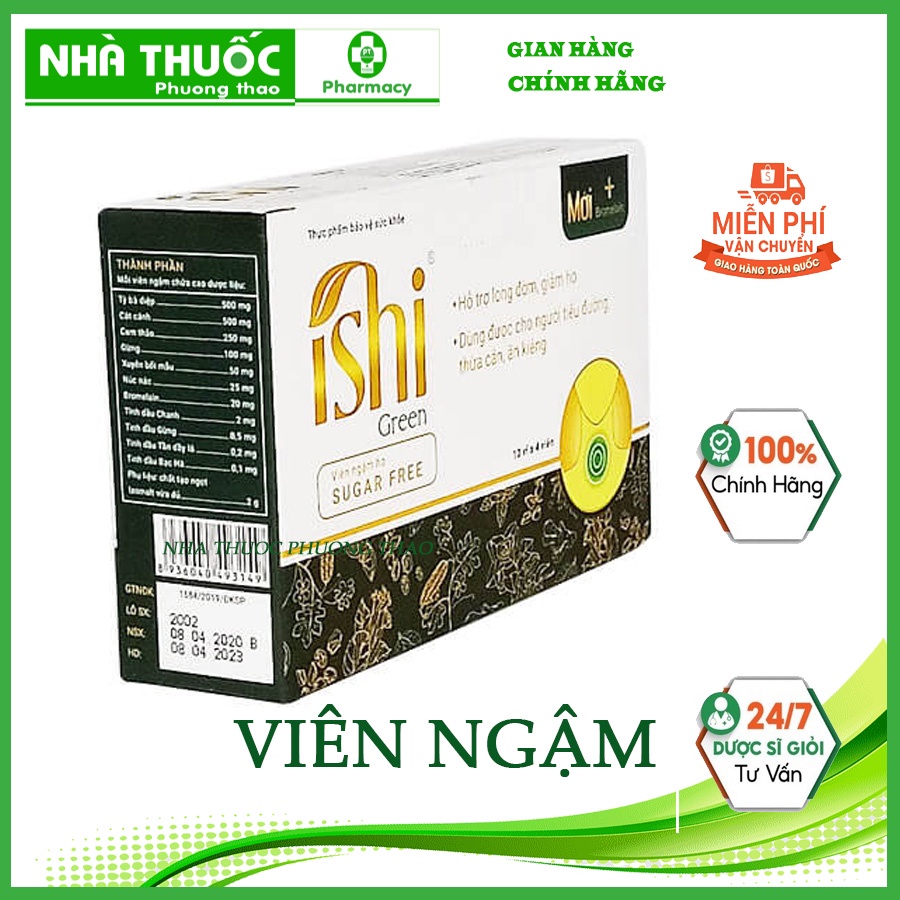 Viên ngậm Ishi Green - Giảm ho, long đàm - Vị thơm ngon HỘP 4 VỈ