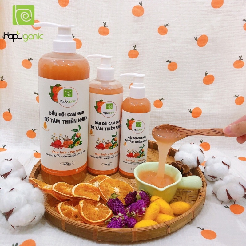 Dầu Gội Cam Đào Tơ Tằm Thiên Nhiên Mềm Mượt Gấp 5 Lần HaPuganic