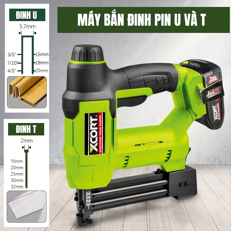 Máy Bắn Đinh Pin-Bắn Đinh Gỗ Pin U và T XCORT  Tặng Kèm Đinh mẫu