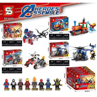Đồ Chơi Lego Minecraft - Lego Avenger - Lego Spiderman - 4 Hộp 8 Nhân Vật - Gần 1000 Mảnh - Mã SY1418