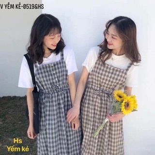 Váy yếm kẻ rút eo - HS