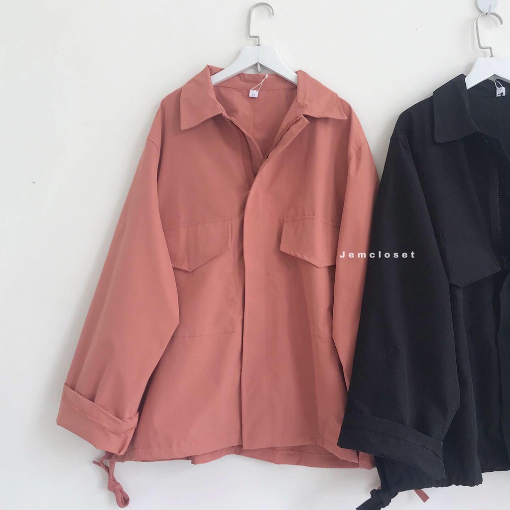 Áo Khoác Jacket Nữ JEM CLOSET Có Túi Hộp Áo Khoác Ngoài Hai Màu Hồng Đen Nổi Bật From Rộng Thoải mái Sample 1282