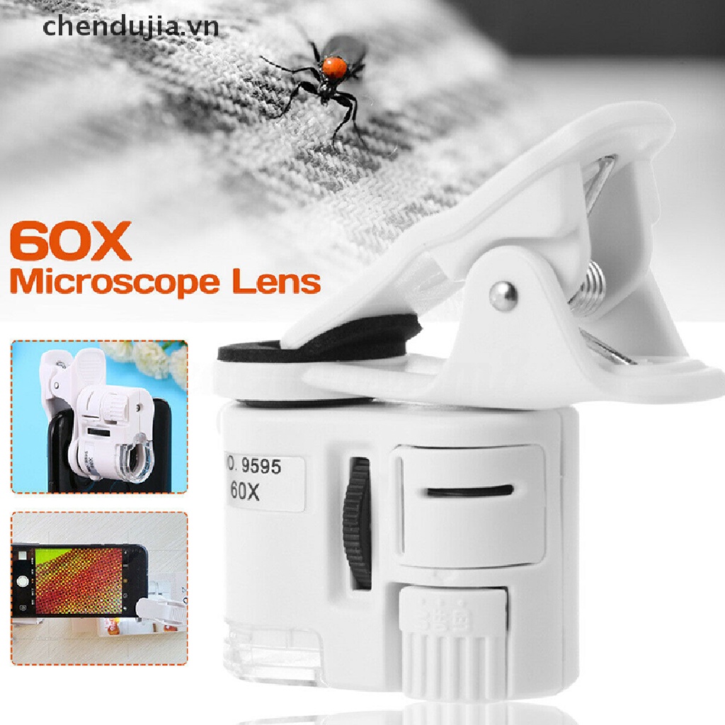 Kính Hiển Vi Mini Phóng Đại 60 Lần Có Đèn LED UV Và Kẹp Gắn Điện Thoại Di Động