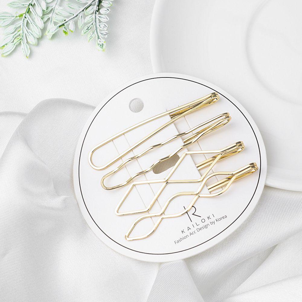 Set 4 Kẹp Tóc Kim Loại Thiết Kế Hình Học Mới Cho Phái Nữ