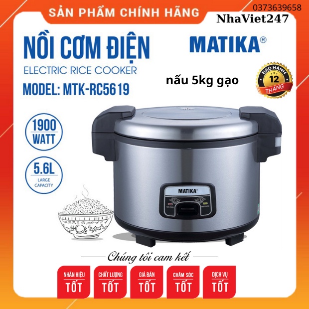 Nồi cơm điện công nghiệp MATIKA-RC5619 (5.6L)-1900w vung liền,có chống dính-nấu nhanh,cơm dẻo ngon,chính hãng,giá rẻ