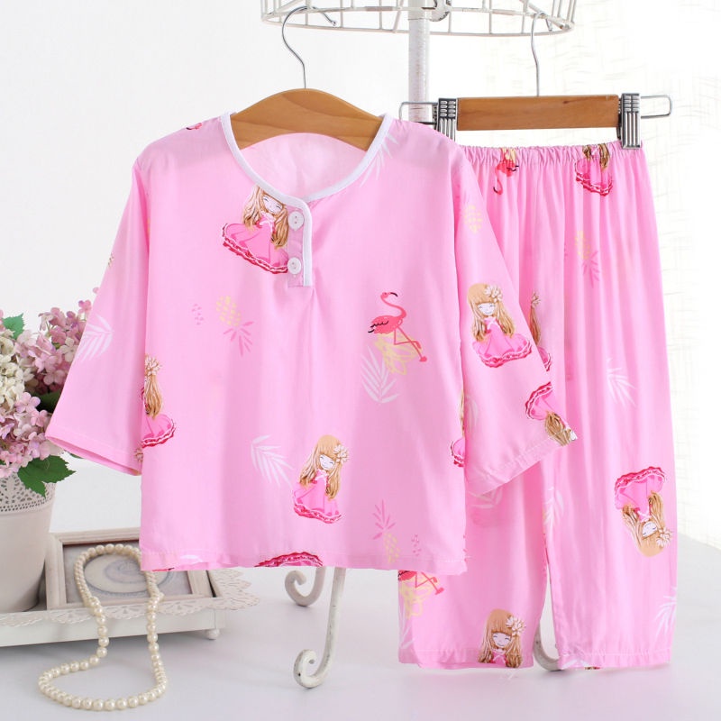 ♛Bộ Đồ Ngủ Tay Dài Vải Cotton Lụa Thiết Kế Dễ Thương Cho Bé