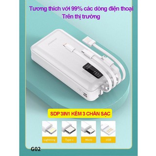 Pin Sạc dự phòng G02 chính hãng 20,000mAh SD Design kèm 3 dây sạc, cáp sạt cổng USB, bảo hành 1 năm