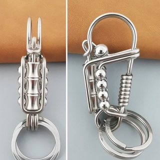 Móc khoá inox chim cánh cụt làm thủ công phụ kiện đốt tre kết hợp bi inox sáng bóng độc lạ và