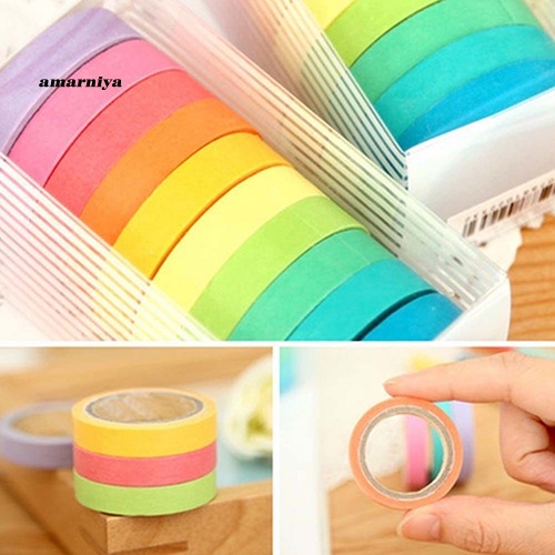 Set 10 Cuộn Băng Keo Giấy Màu Cầu Vồng Trang Trí Sổ Tay Diy