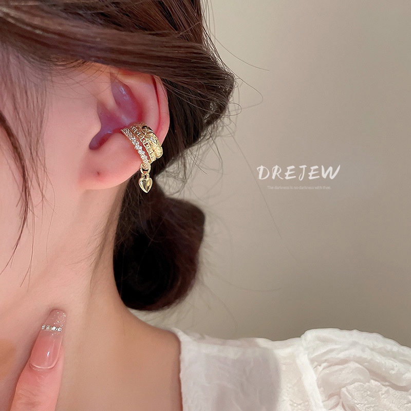 DREJEW Khuyên Kẹp Vành Tai Mạ Vàng Đính Đá Zircon Hình Trái Tim Phong Cách Cá Tính