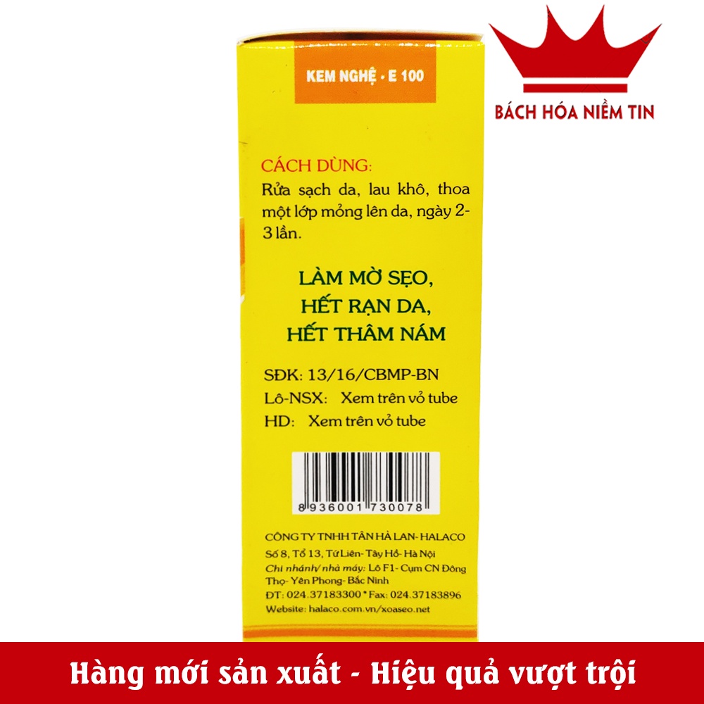 Kem nghệ giảm mụn mờ sẹo thâm E100 - tinh chất nghê, vitamin E, làm đẹp da, giảm thâm nám, giúp da mềm mịn - Tuýp 20g