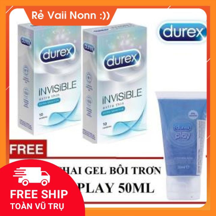 [COMBO] 2 hộp Bao cao su SIÊU MỎNG ÔM SÁT Durex Invisible TẶNG 1 Gel Play 50 ml