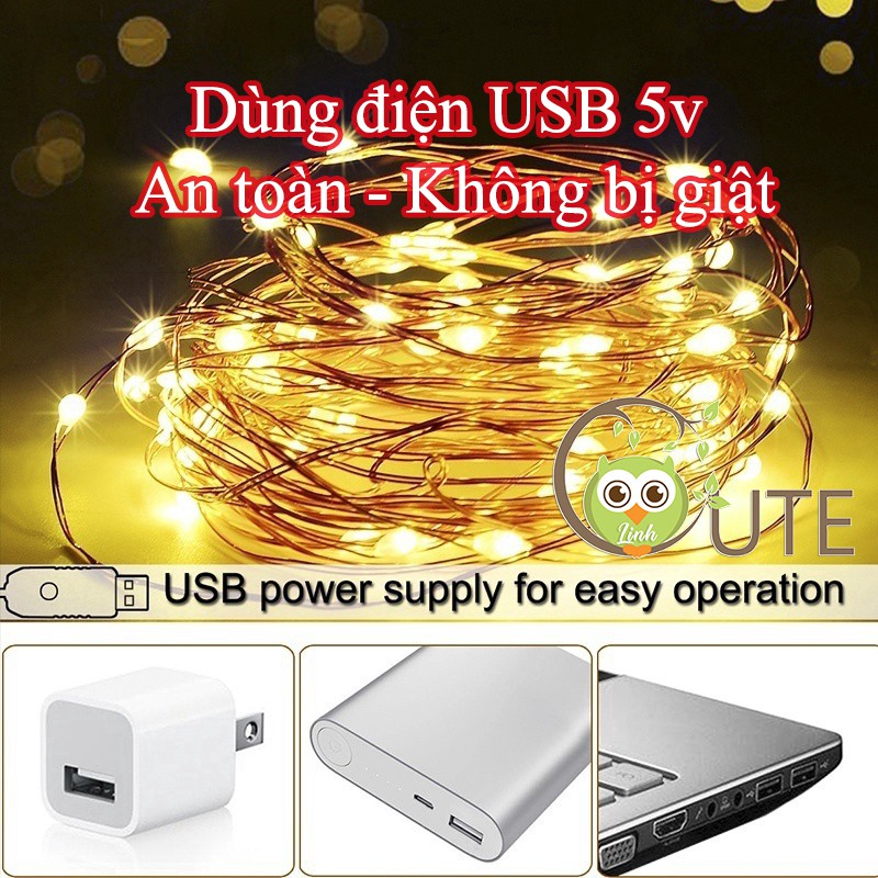 Đèn đom đóm Nháy 8 Chế Độ USB - Đèn chớp trang trí sự kiện, trang trí tiệc Led Fairy light màu vàng ấm/ trắng