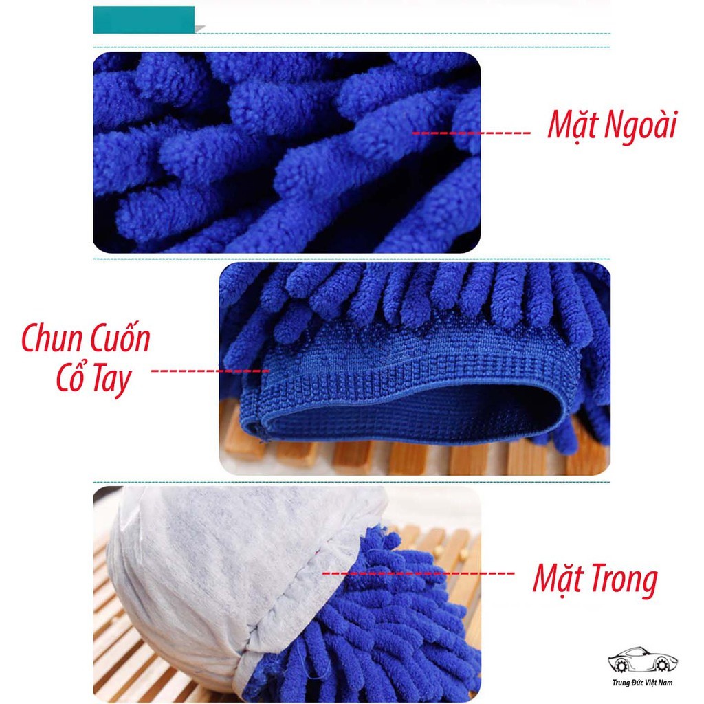 Găng tay lau rửa xe ô tô loại 2 mặt, bao tay rửa xe máy, xe hơi, lau dọn nội thất  sợi microfiber siêu thấm - Onecar