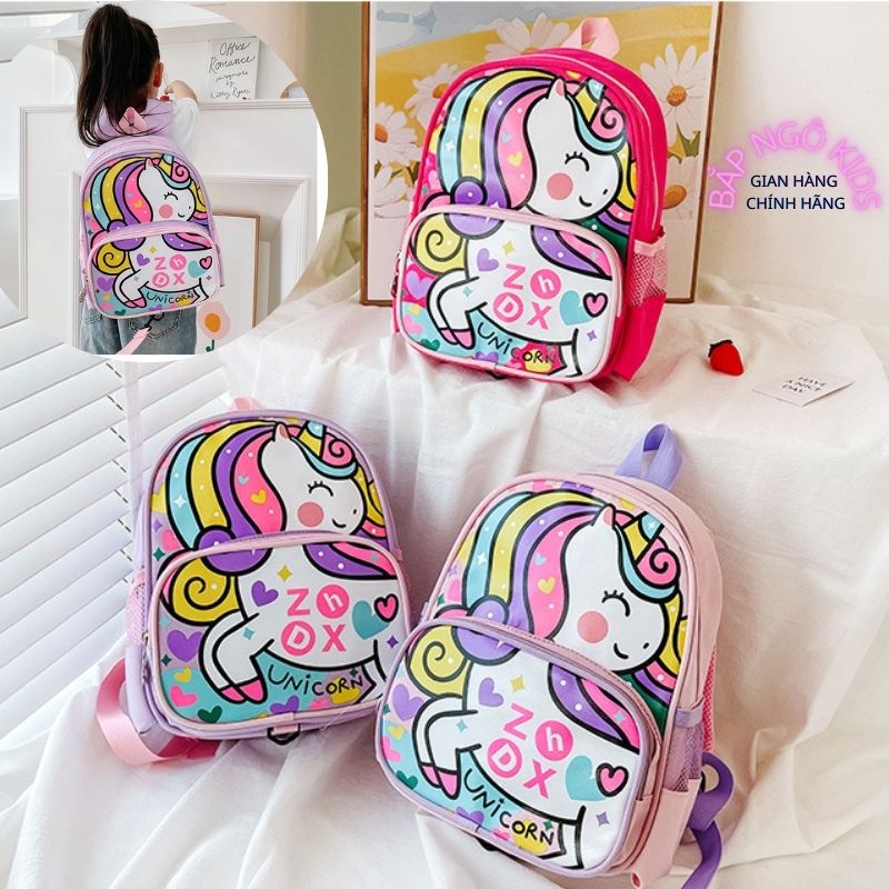 Balo trẻ em, ba lô Unicorn cho bé đi học mẫu giáo mầm non chất liệu cao cấp Bắp Ngô Kids