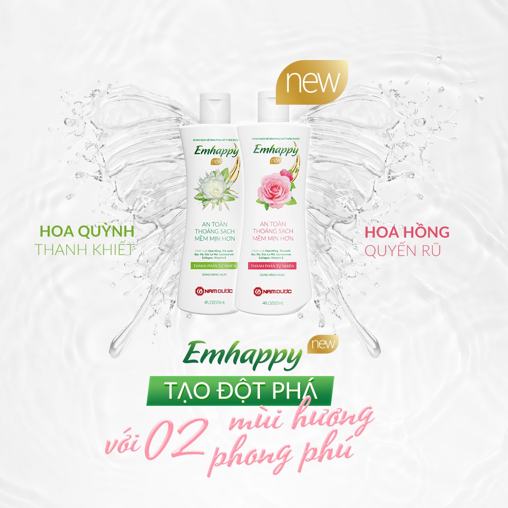 Dung dịch vệ sinh phụ nữ Emhappy Nam Dược hương hoa quỳnh chai 120ml