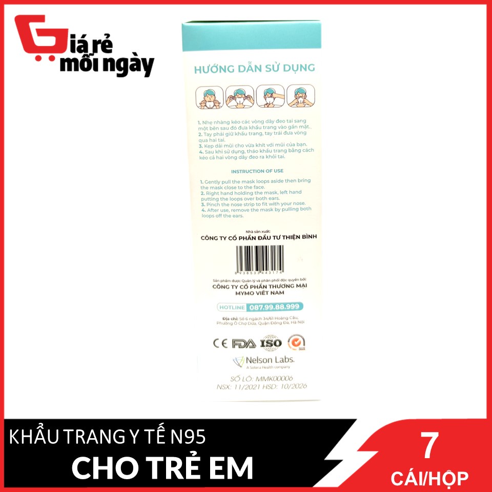 Khẩu Trang Y Tế N95 MYMO MASK Cho Trẻ Em Hộp 7 cái
