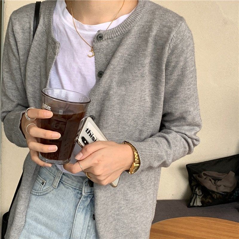 Áo khoác cardigan dệt kim tay dài dáng rộng phong cách Hàn Quốc mới cho nữ