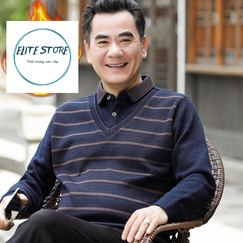 Áo len nam trung niên lót nỉ nhung, Áo len cho bố Morendu E188