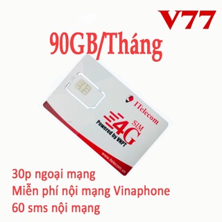 [SALE 10%] Sim 4G ITelecom sử dụng sóng Vinaphone gói cước V77 90Gb Data xài trong 30 ngày