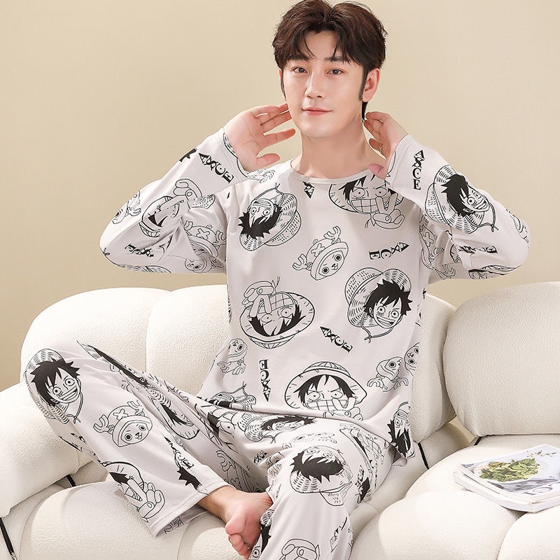 Bộ Đồ Ngủ Tay Dài Chất Liệu Cotton In Họa Tiết Hoạt Hình Cho Nam