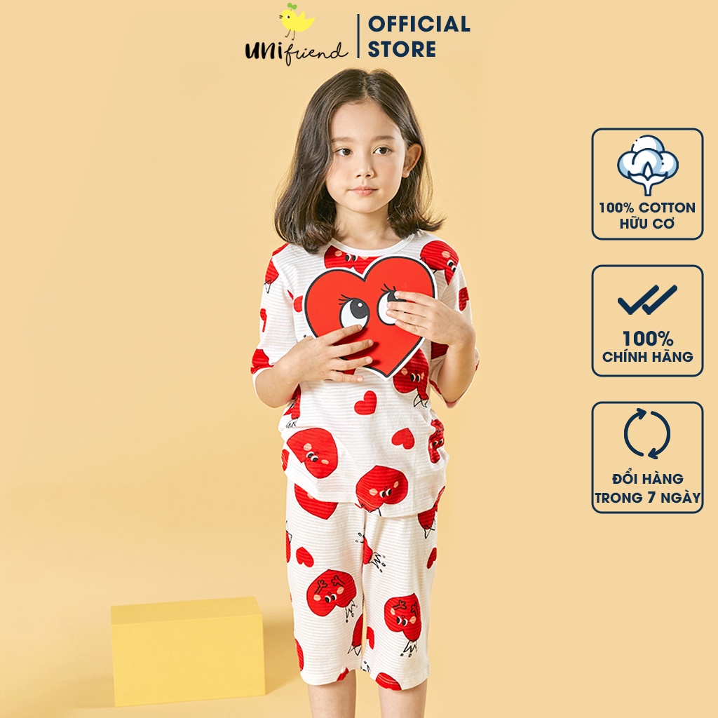 Đồ bộ lửng quần áo thun cotton giấy mặc nhà mùa hè cho bé gái Unifriend Hàn Quốc U2014