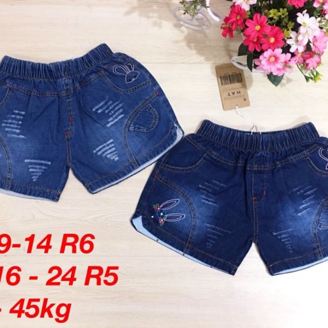 Quần jean short thêu hoa cho bé từ 35- 45kg