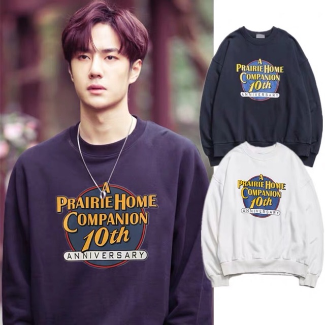 Áo nỉ dài sweater in chữ aniversary mùa xanh đen trắng phong cách mùa thu đông unisex Vương Nhất Bác (Yibo)