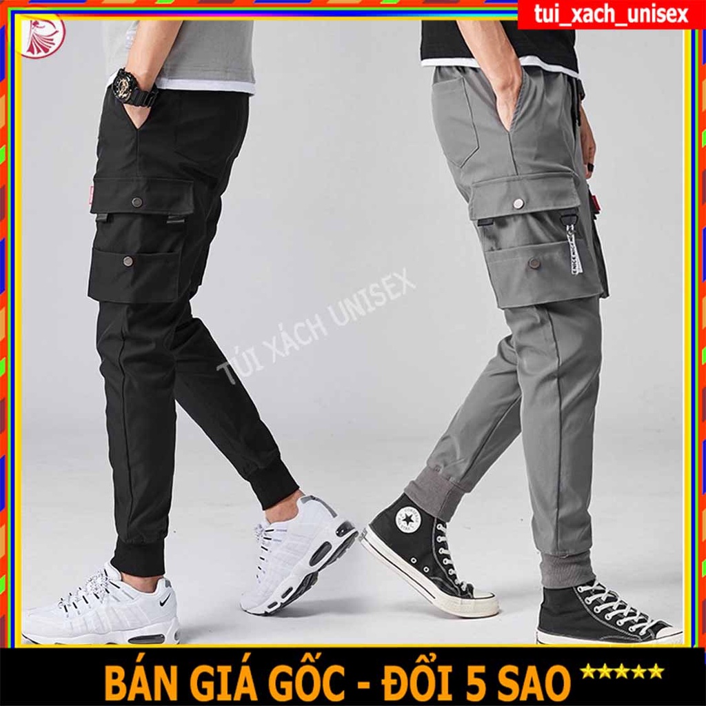 ❤️ MẪU MỚI ❤️ Quần jogger túi hộp nam phối khóa ZIP túi vải kaki co giãn MÀU ĐEN CÓ ẢNH THẬT