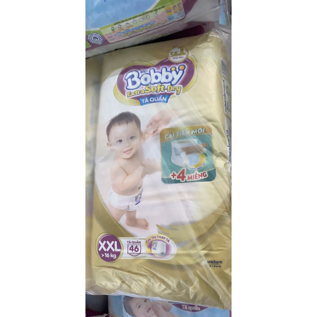 [ĐỦ SIZE] Tã quần Bobby Extra Soft Dry Size S70/M60/L56/XL50/XXL46 miếng