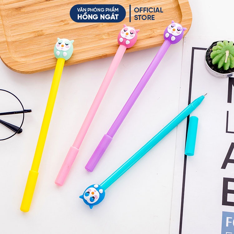 Bút bi cute con cú mèo, bút bi nước mực gel đen ngòi 0.5mm nhiều màu dễ thương đồ dùng học tập văn phòng phẩm B20