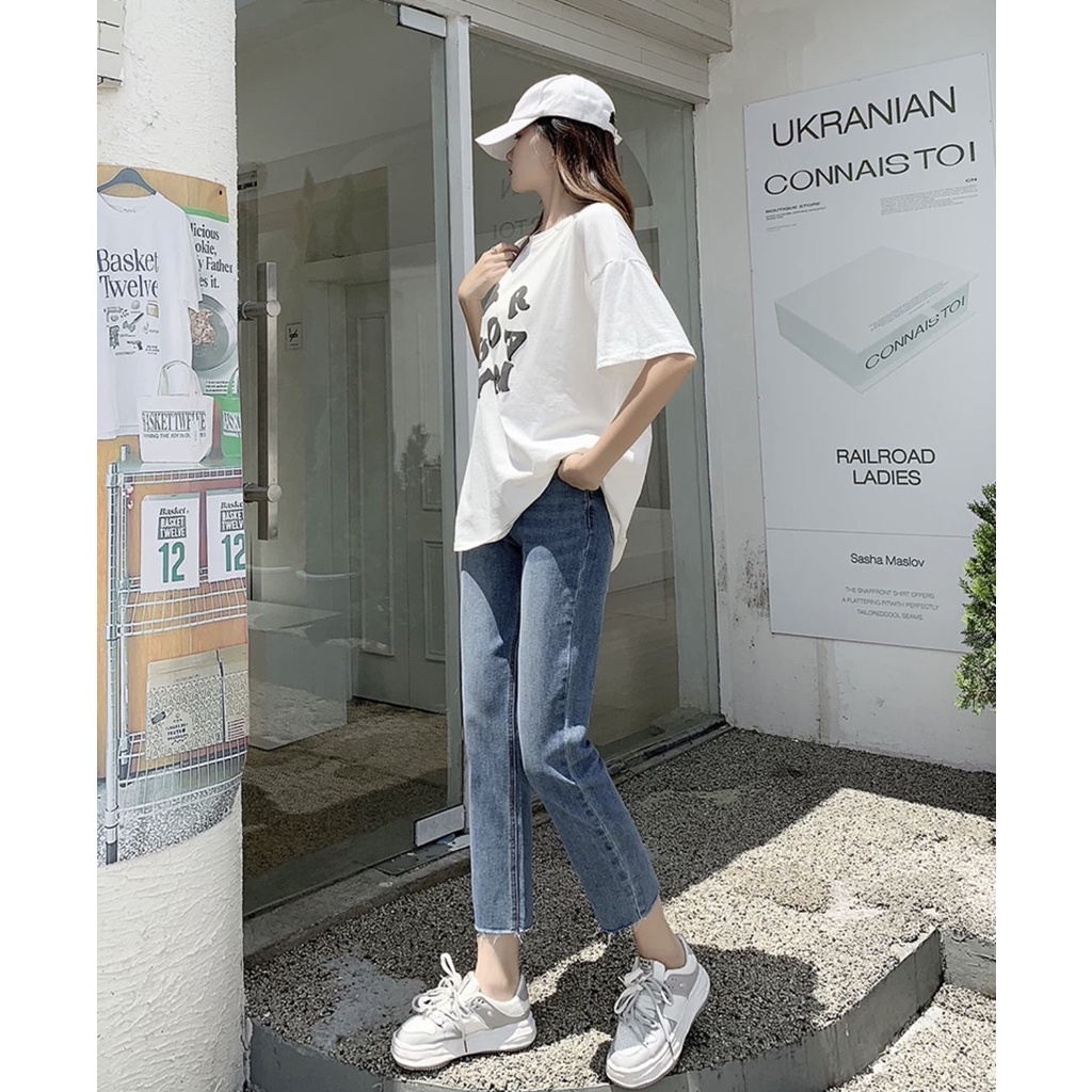 Quần jeans ống đứng quần bò jean ống suông jean nữ cạp cao ống rộng co dãn 4 chiều