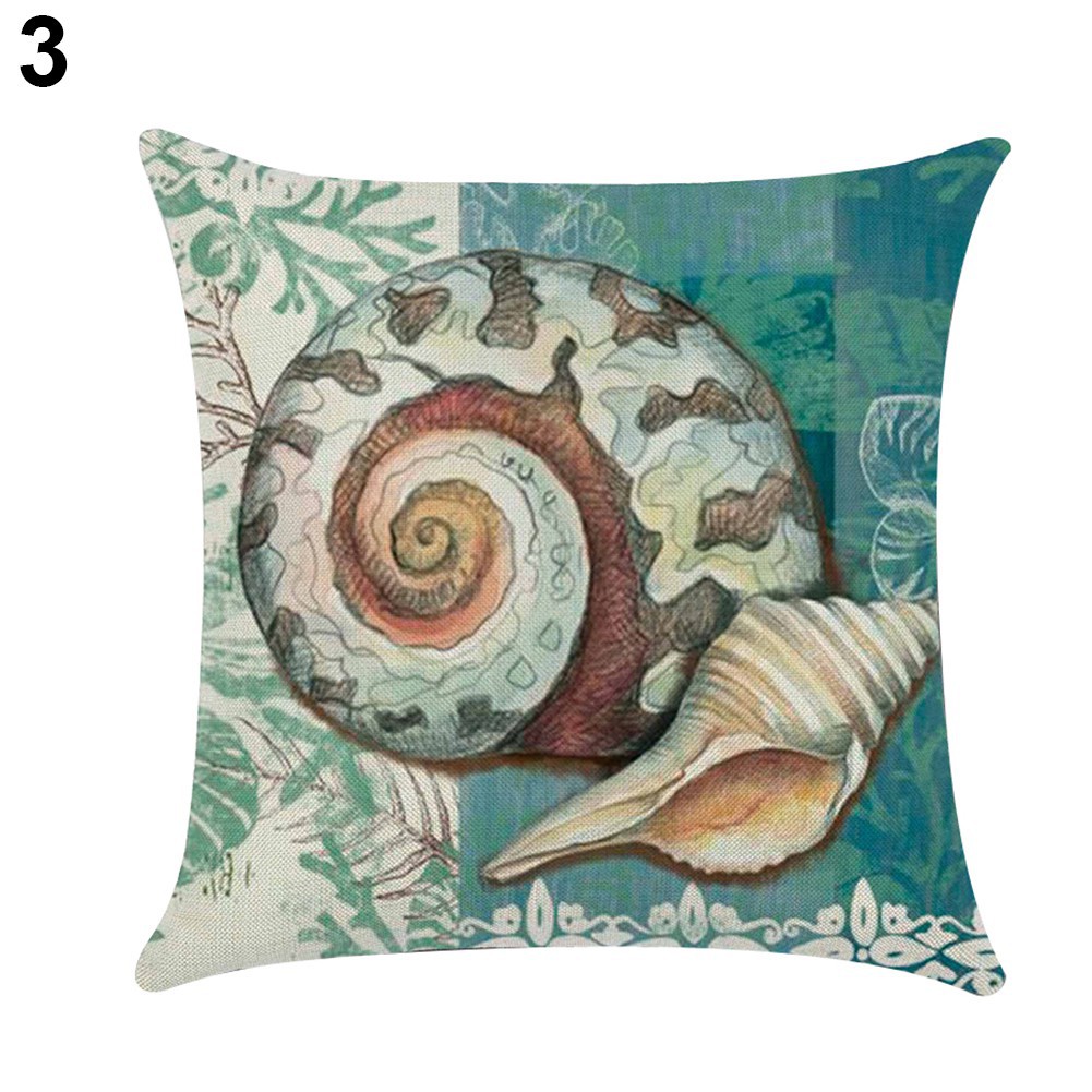 Gối tựa cổ điển in hình vỏ sò, cá heo, rùa biển trang trí ghế sofa, giường ngủ 18inch