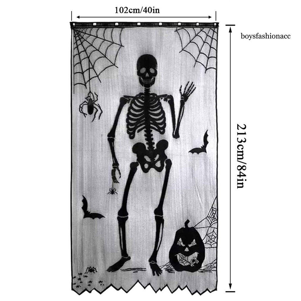 Rèm Cửa Ren Họa Tiết Bộ Xương Nhện Kinh Dị Trang Trí Halloween