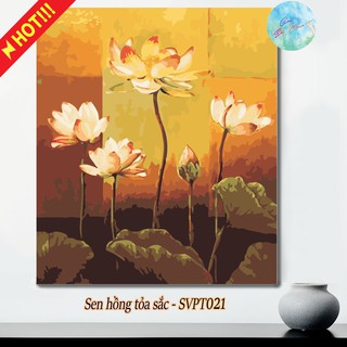 Tranh sơn dầu số hóa có khung DIY tự tô màu theo số SEN HỒNG TỎA SẮC SVPT021 ( Tranh phong thủy hoa sen cát tường hcm )