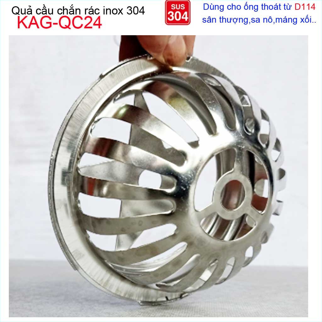 Cầu chắn rác sân thượng  D114 KAG-QC24 inox SUS304, cầu chặn rác đặt miệng ống D114 thoát nước mưa thoát nhanh