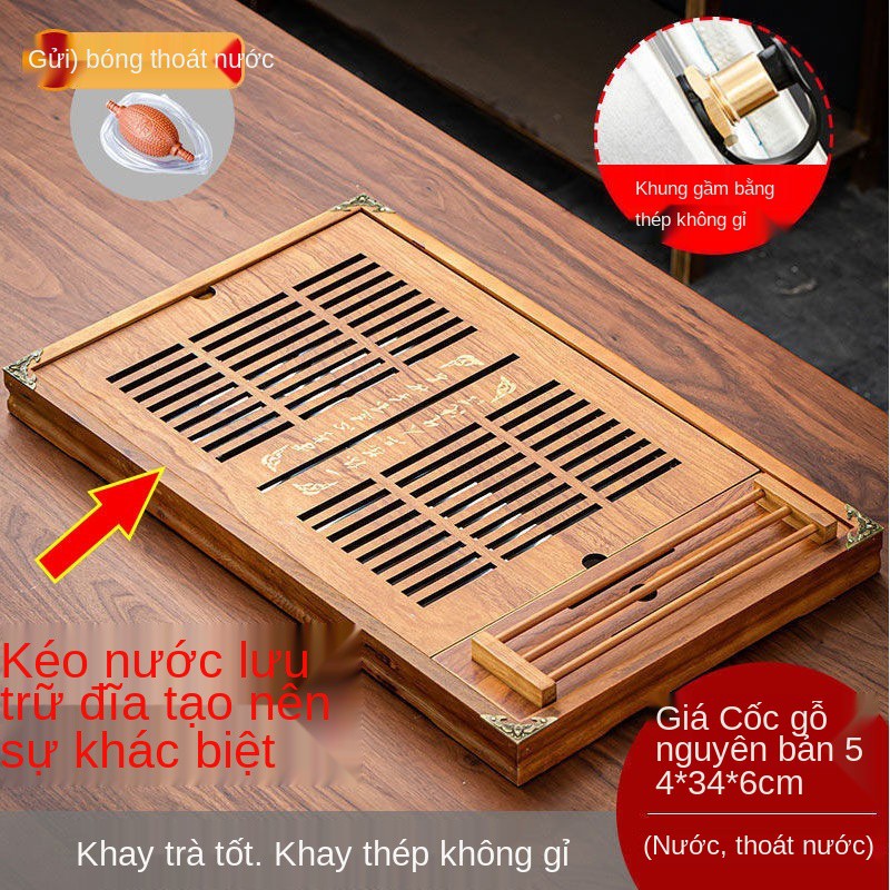 Khay trà, đựng phòng khách gia đình, bàn trà hình chữ nhật, dụng gỗ đặc, inox