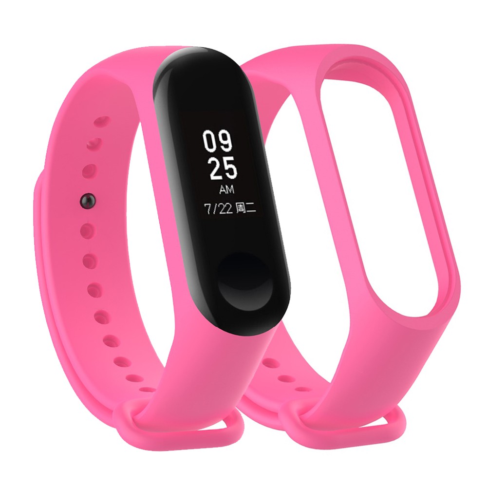 Dây Đeo Thay Thế Chất Liệu Silicon Màu Trơn Cho Xiaomi Mi Band 3 + 2 Miếng Dán Bảo Vệ Màn Hình