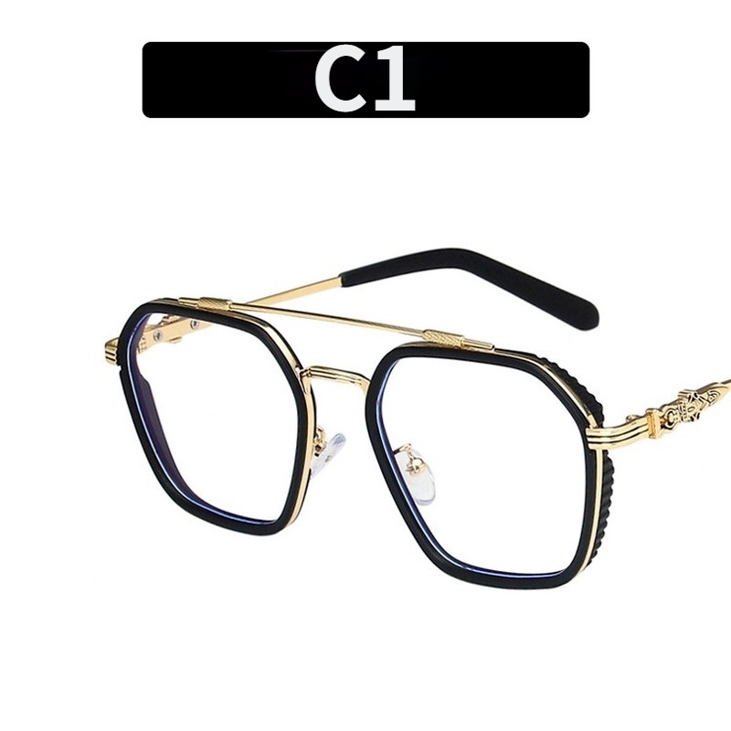 (YUZHU) New Fashion Anti Blue Light Double Beam Irregular Glasses for Men